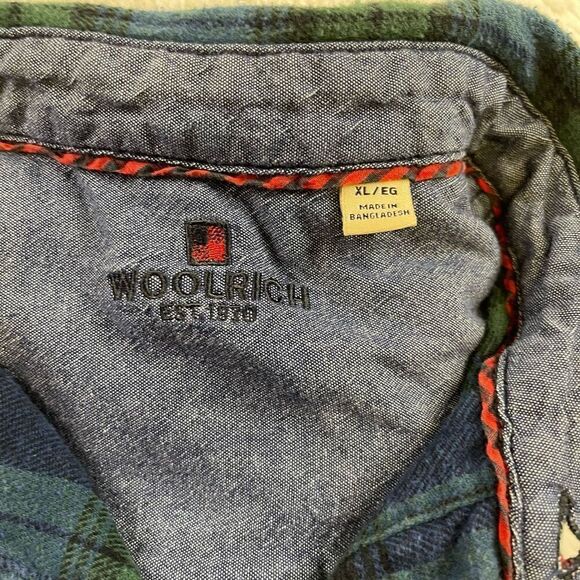 Woolrich Shirt Mens XL Button Plaid Flannel Long Sleeve Blue Green Cotton Extra - Picture 3 of 12